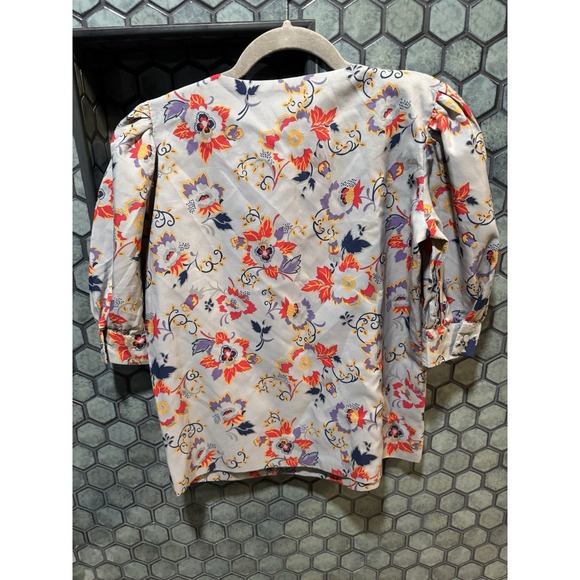 VTG Patterned Women's‎ Small Asymmetrical Ruffle Front Floral Pattern Gray Top - Picture 4 of 6